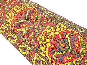 本場筑前博多横段に華文菱模様織出し開き名古屋帯（額縁仕立て）